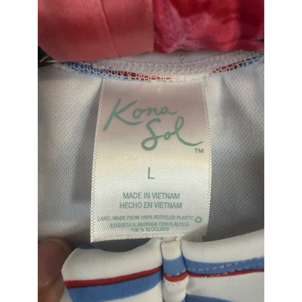 Kona Sol short sleeve rash guard one-piece swimsuit red white blue zipper sz L - Picture 2 of 8
